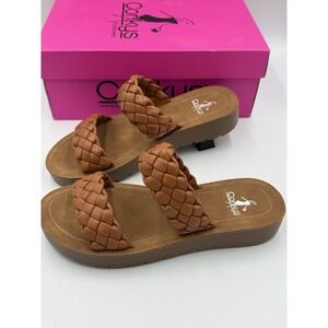 Corkys Wind it Up Woven Braided Sandals Women Size 8 Slip On Slide Cognac NIB